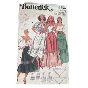 Butterick 5375 Gypsy Boho Prairie Vintage Sewing 1980s Costume Pattern Size 24